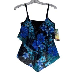 NWT Beach House Swimsuit top | Size 10 | Blue Floral Tropical #4209-3